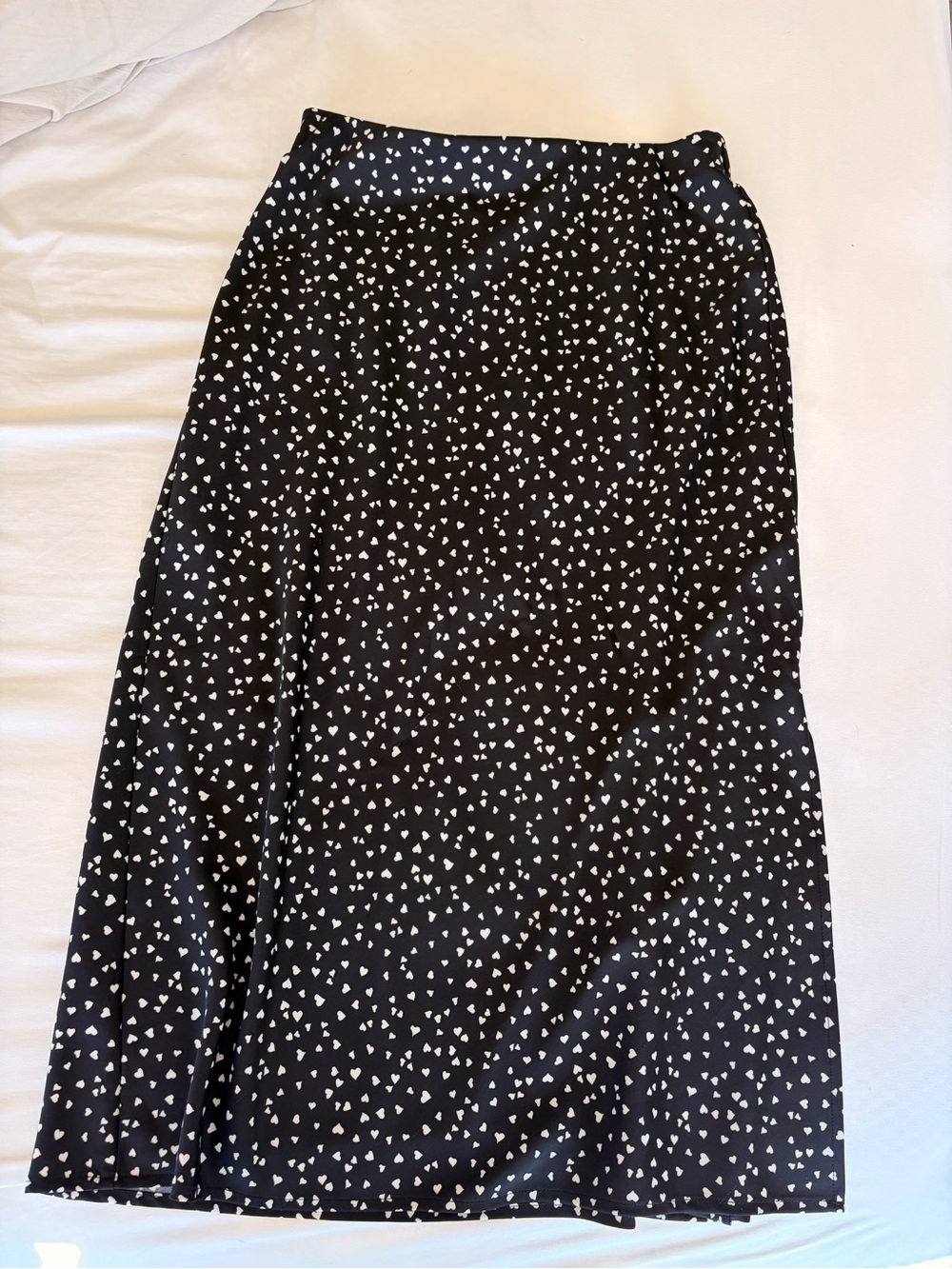 a new day Black Midi Skirt with White Heart Print